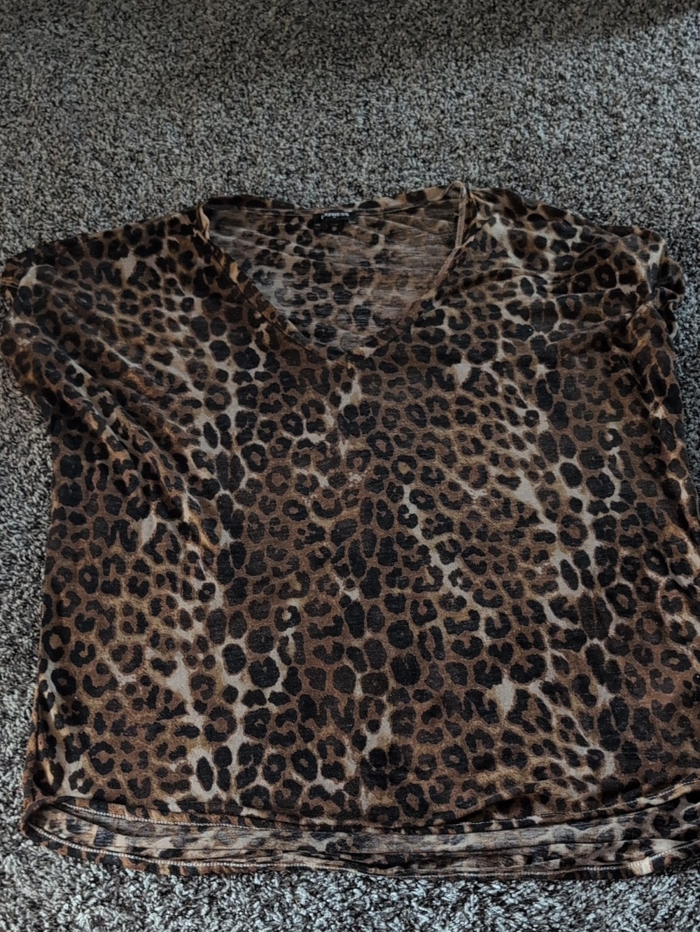 Express Women's Leopard Print V-Neck Top - Brown/Black